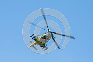 Bucharest, Romania - August 28, 2019: Romanian Airforce IAR 330 Puma SOCAT helicopter performing at BIAS 2019 Bucharest Internatio