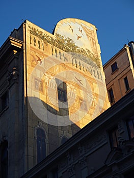 Bucharest Romania building with beautiful painted walls photo