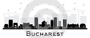 Bucharest Romania City Skyline silhouette with black buildings isolated on white. Vector Illustration. Bucharest Cityscape with