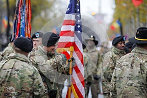 US Army soldiers of the 1st Cavalry Division take part at the Romanian National Day military parade