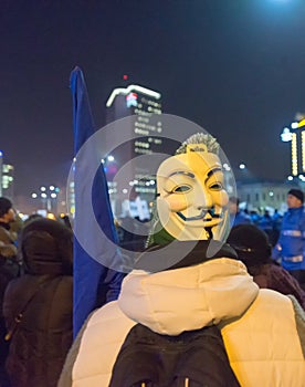 Bucharest, Romania - January 2017: Thousand people marched through the Romanian capital on Wednesday night to protest the govern