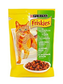 Purina Friskies, pouches of wet cat food.