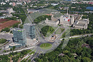 Bucharest, Romania, May 15, 2016: Aerial view of Casa Presei Libere in Bucharest