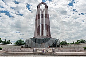 BUCHAREST, ROMANIA - MAY 14, 2017: Carol Park in Bucharest, Romania. Mausoleum in Background