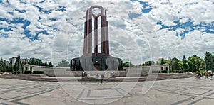 BUCHAREST, ROMANIA - MAY 14, 2017: Carol Park in Bucharest, Romania. Mausoleum in Background