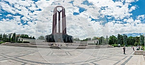 BUCHAREST, ROMANIA - MAY 14, 2017: Carol Park in Bucharest, Romania. Mausoleum in Background. Panorama Photo.