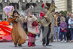 Bucharest, Romania - May 30, 2014: Little Circus French show of the performers,inside of International Festival of Street Theater,