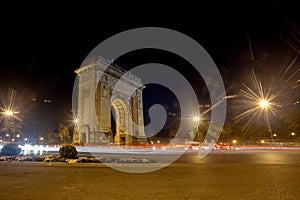 Bucharest, Romania, November 5, 2010: The night view of Triumph Arch