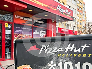 Bucharest/Romania - 12.17.2020: Pizza Hut take away restaurant and fast food in Bucharest