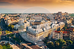 Bucharest top view from above during with an amazing city landscape during summer sunnset photo