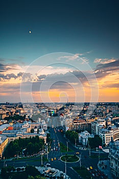 Bucharest top view from above during with an amazing city landscape during summer sunnset photo