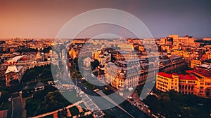 Bucharest top view from above during with an amazing city landscape during summer sunnset photo