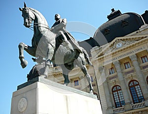 Bucharest view -Carol I statue and Central Library
