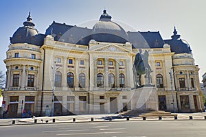 Bucharest view -Carol I statue and Central Library