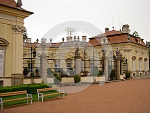 Buchlovice chateau, view of the entrance gate from the courtyard, without people during the day