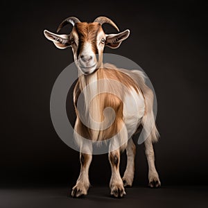 Stunning Studio Shot Of A White And Brown Goat photo