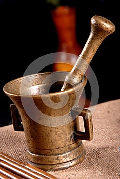 Bucket and bay leaf with bamboo