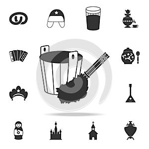 bucket with broom for bath icon. Detailed set of Russian culture icons. Premium graphic design. One of the collection icons for we
