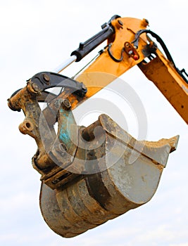 Bucket of a bulldozer during the roadworks