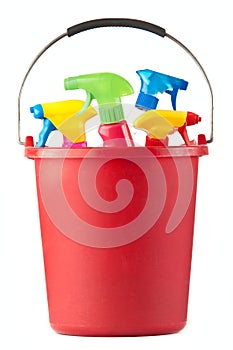 A bucket of cleaning gear