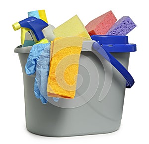 bucket with cleaning products