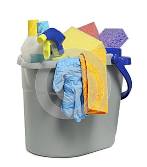 bucket with cleaning products