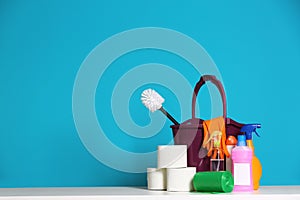 Bucket with cleaning supplies