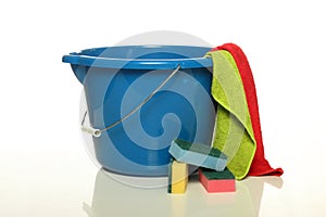 Bucket and cloths for cleaning