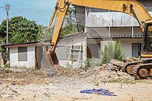 Bucket Excavator dig work construction in outdoor