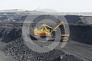 Bucket excavator in the mine, black coal