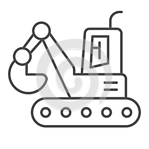 Bucket excavator thin line icon. Digger vector illustration isolated on white. Construction outline style design
