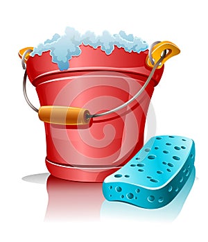 Bucket with foam and bath sponge