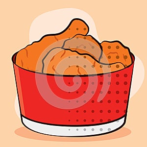 Bucket of fried chicken. Vector