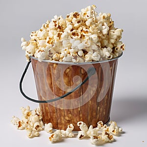 Bucket full of popcorn isolated on a white background.