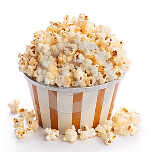 Bucket full of popcorn isolated on a white background.