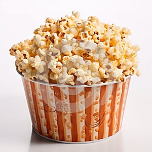 Bucket full of popcorn isolated on a white background.