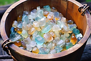 a bucket full of raw opals