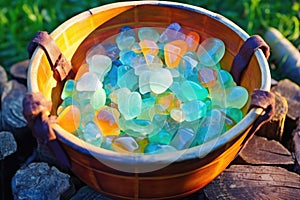 a bucket full of raw opals