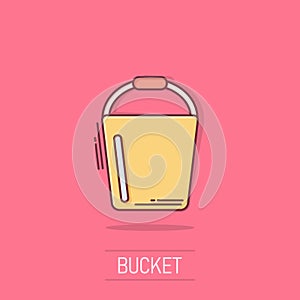 Bucket icon in comic style. Garbage pot cartoon vector illustration on white isolated background. Pail splash effect business