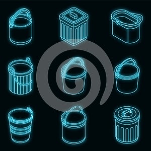 Bucket icon set vector neon