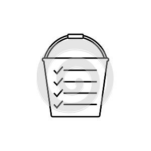 Bucket list icon. Vector illustration on white background. Lines and check mark set.