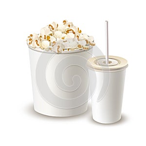 Bucket with popcorn and paper drink cup