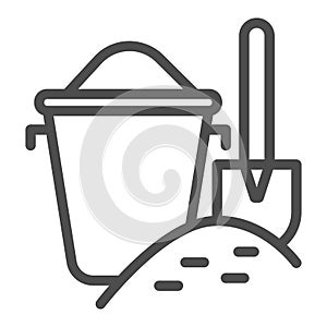 Bucket with sand and shovel line icon, summer concept, sand in bucket on beach sign on white background, toys for