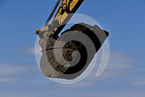 Bucket of soil in an excavating machine