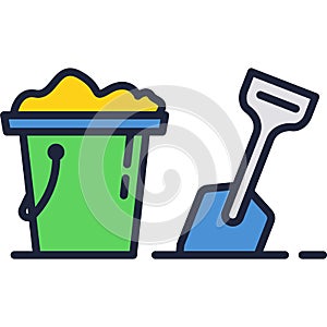 Bucket and spade icon sand beach toy vector