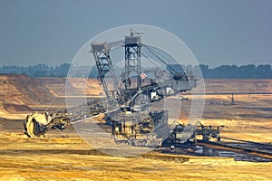 The bucket-wheel excavator for surface mining in a lignite opencast mine in Jüchen - Garzweiler near Düsseldorf, Germany