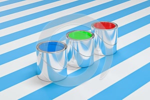 The buckets of colorful paint with white background, 3d rendering