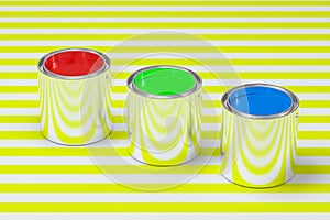 The buckets of colorful paint with white background, 3d rendering