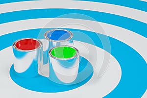 The buckets of colorful paint with white background, 3d rendering