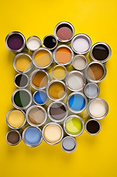 Buckets full of rainbow colored oil paint